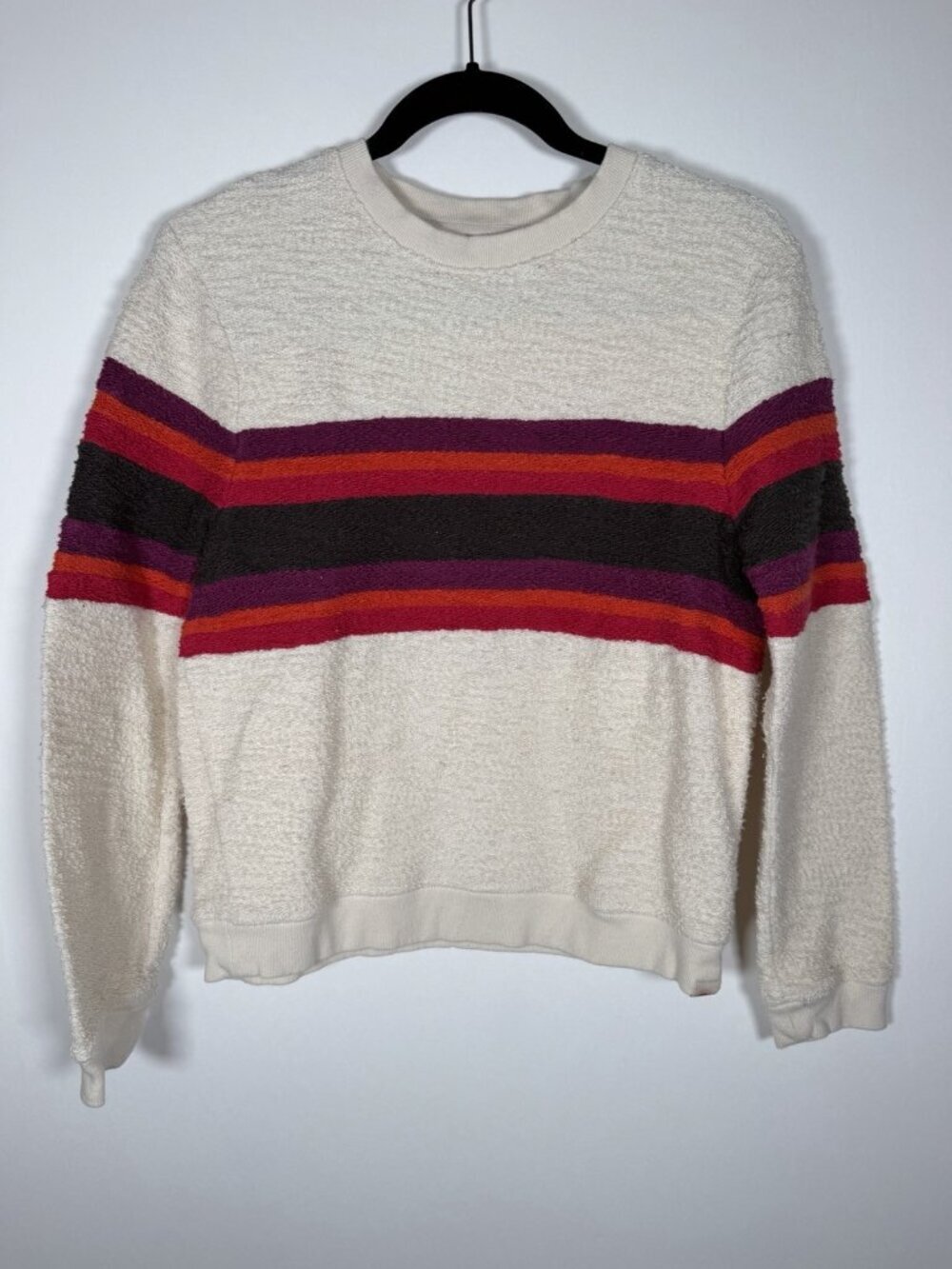 Faherty Vista Stripe rainbow cream nubby crewneck sweater beachy California S